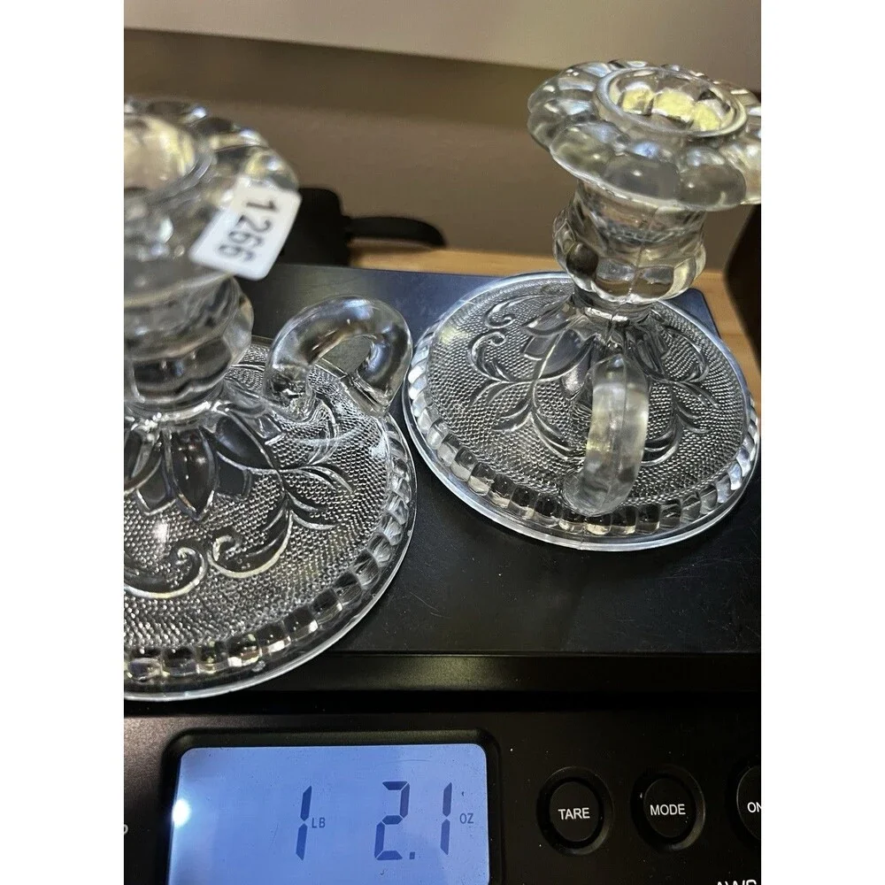 Vintage Set Of 2 IClear Glass Candleholders Taper Candlestick candle holders
